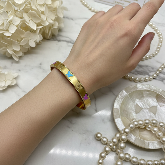 Color Splash Butterfly Gold Bangle – Vibrant Festive Joy 🦋💙💖