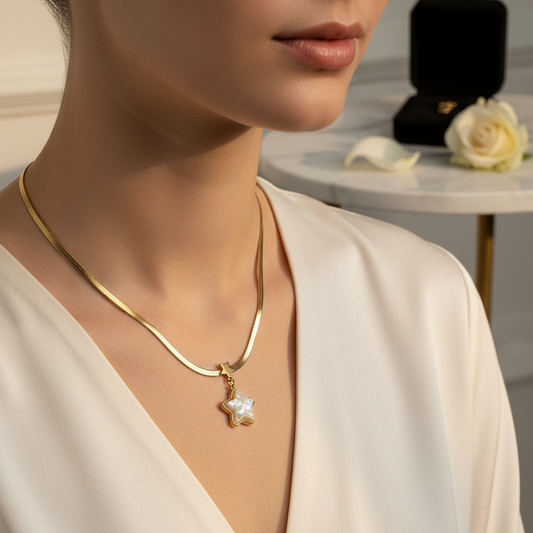 Mother of Pearl Star Gold Necklace – Dreamy Modern Chic ⭐🤍