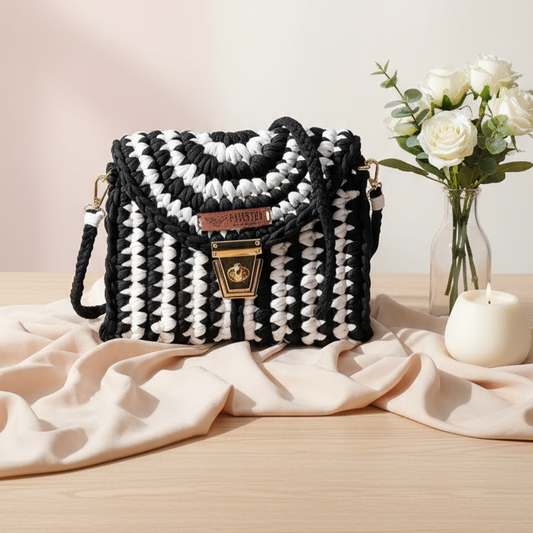 Monochrome Luxe Crochet Shoulder Bag – Timeless Statement 🖤🤍