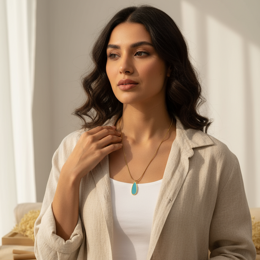 “Ocean Drop” Gold Plated Blue Pendant Necklace