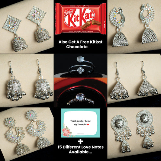 Pairs of 6 Premium Quality Earrings with 2 Free Rings (White)