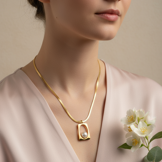 Pearl Orbit Minimal Gold Necklace – Timeless Elegance ✨🤍