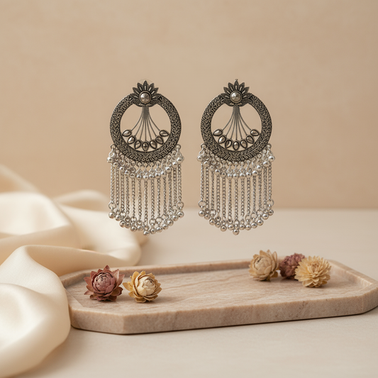 Silver Chain Oxidise Earring's