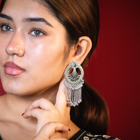 Silver Chain Oxidise Earring's