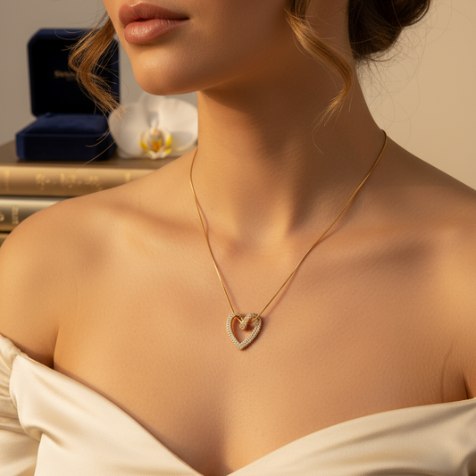 Double Heart Crystal Gold Necklace – Luxe Romance & Shine 💖✨