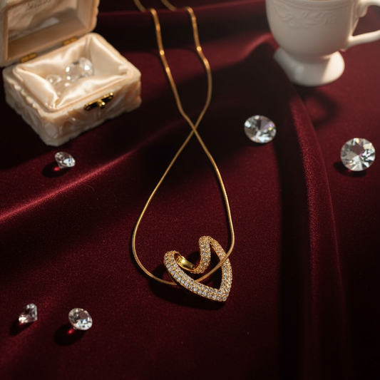 Double Heart Crystal Gold Necklace – Luxe Romance & Shine 💖✨