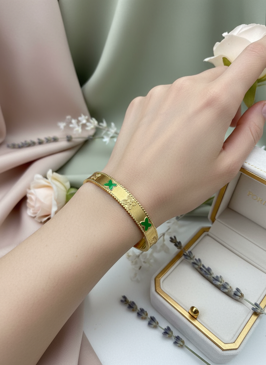 Green Butterfly Luck Gold Bangle – Fresh Nature Charm 🦋💚