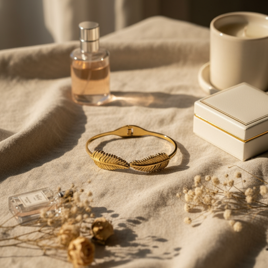 Golden Leaf Open Bangle – Nature’s Minimal Luxe 🍃✨