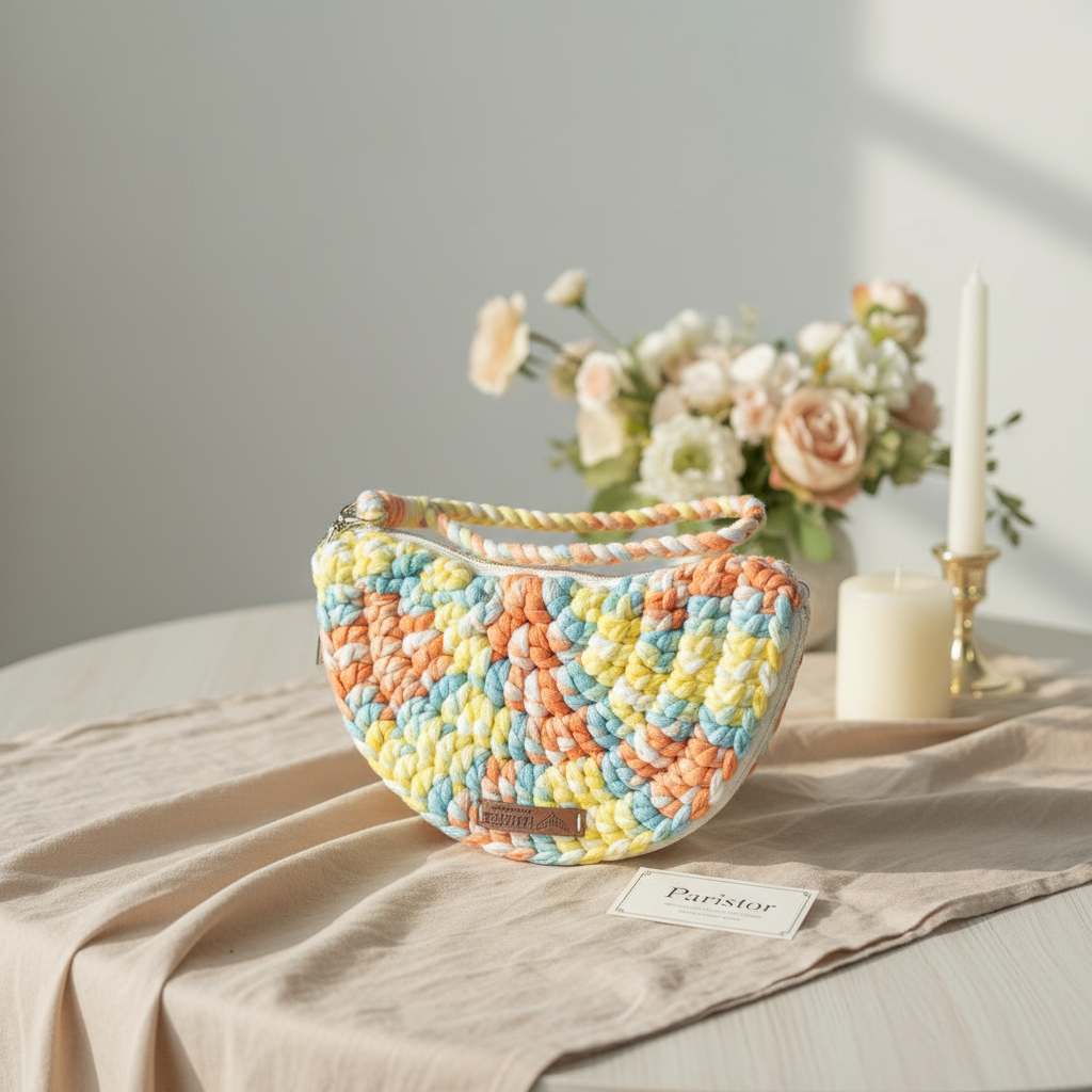 Handcrafted Paristor Rainbow Pouch – Soft Crochet Charm 🌈🧵