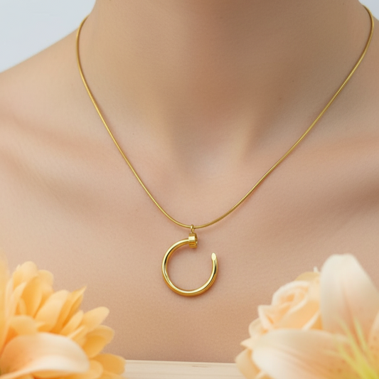 Elegant Gold-Plated Minimal Necklace with Modern Hoop Pendant