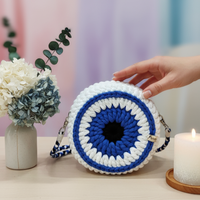 Evil Eye Crochet Round Bag – Handcrafted Protection & Style 🧿✨