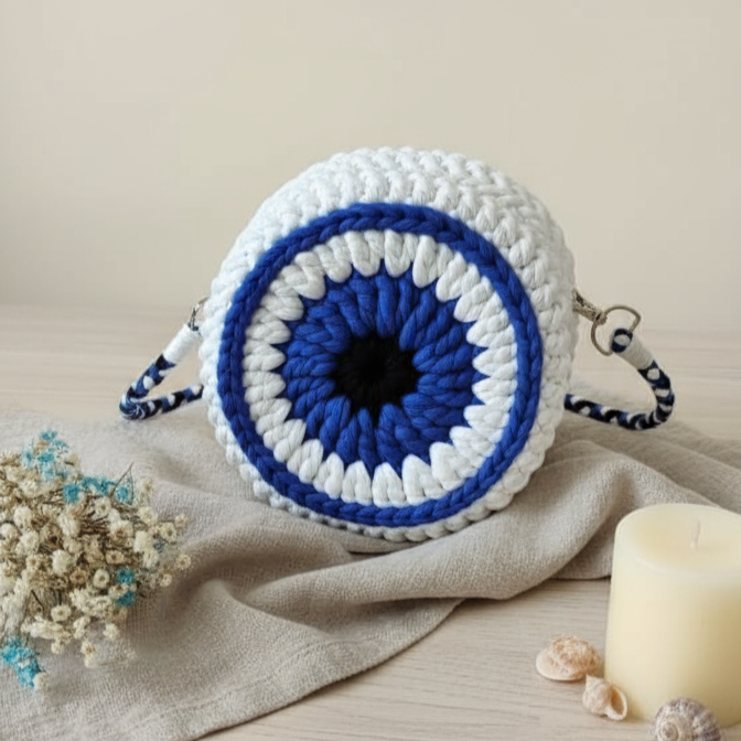 Evil Eye Crochet Round Bag – Handcrafted Protection & Style 🧿✨