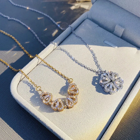 Clover Heart Magnetic Necklace – Rose Gold Elegance