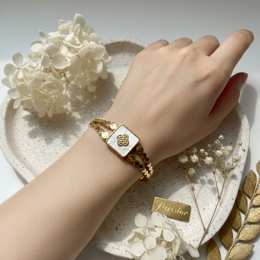 White Enamel Square Motif Gold Bangle – Regal Chic Statement 🟨✨