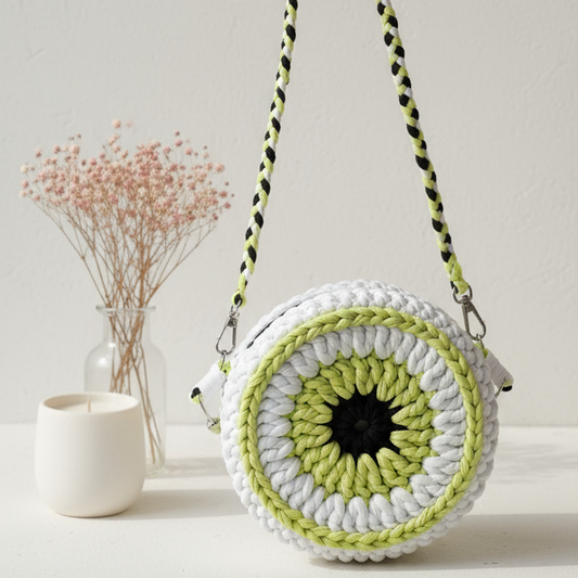 Evil Eye Crochet Round Bag – Handcrafted Protection & Style 🧿✨