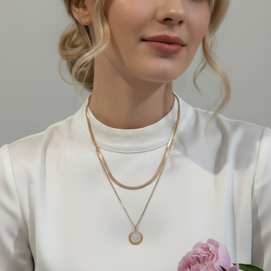 Sunshine Dainty Layered Necklace – Elegant Rose Gold Pendant