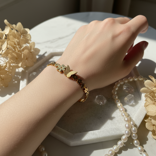 Butterfly Garden Gold Bangle – Nature’s Chic Whimsy 🦋🌼  Short Description