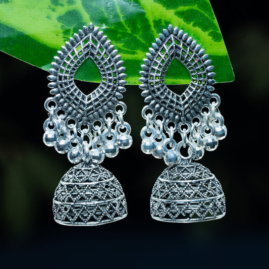 “Rajsi Roshni” Oxidized Silver Temple Dome Earrings