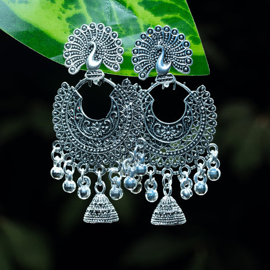 “Mor Mahal” Oxidized Silver Peacock Dangler Earrings
