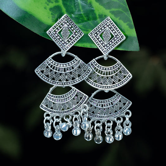 “Zehra Layered” Oxidized Silver Geometric Danglers
