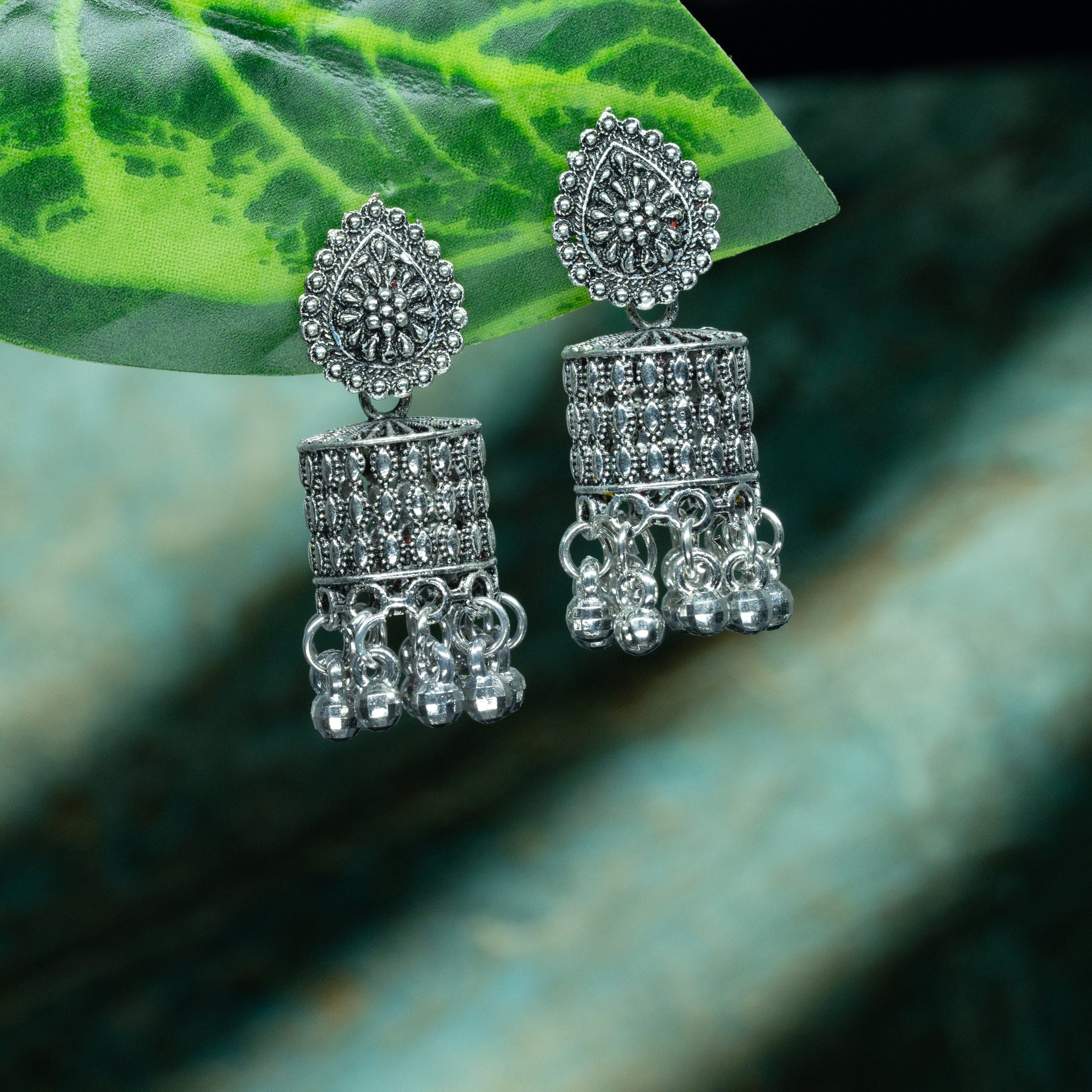 "Meher Jhumka" – Royal Oxidized Silver Dome Earrings