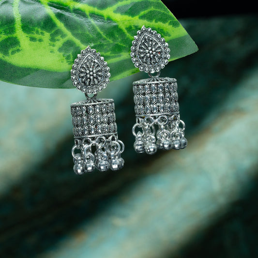 "Meher Jhumka" – Royal Oxidized Silver Dome Earrings