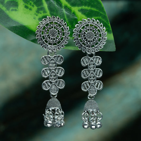 "Kalika Jhumka" – Statement Oxidized Silver Long Earrings