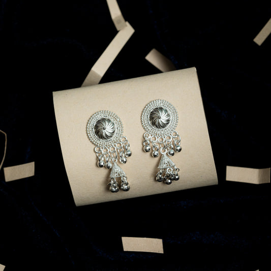 Vintage Silver-Plated Chandbali Earrings – Traditional Ethnic Design