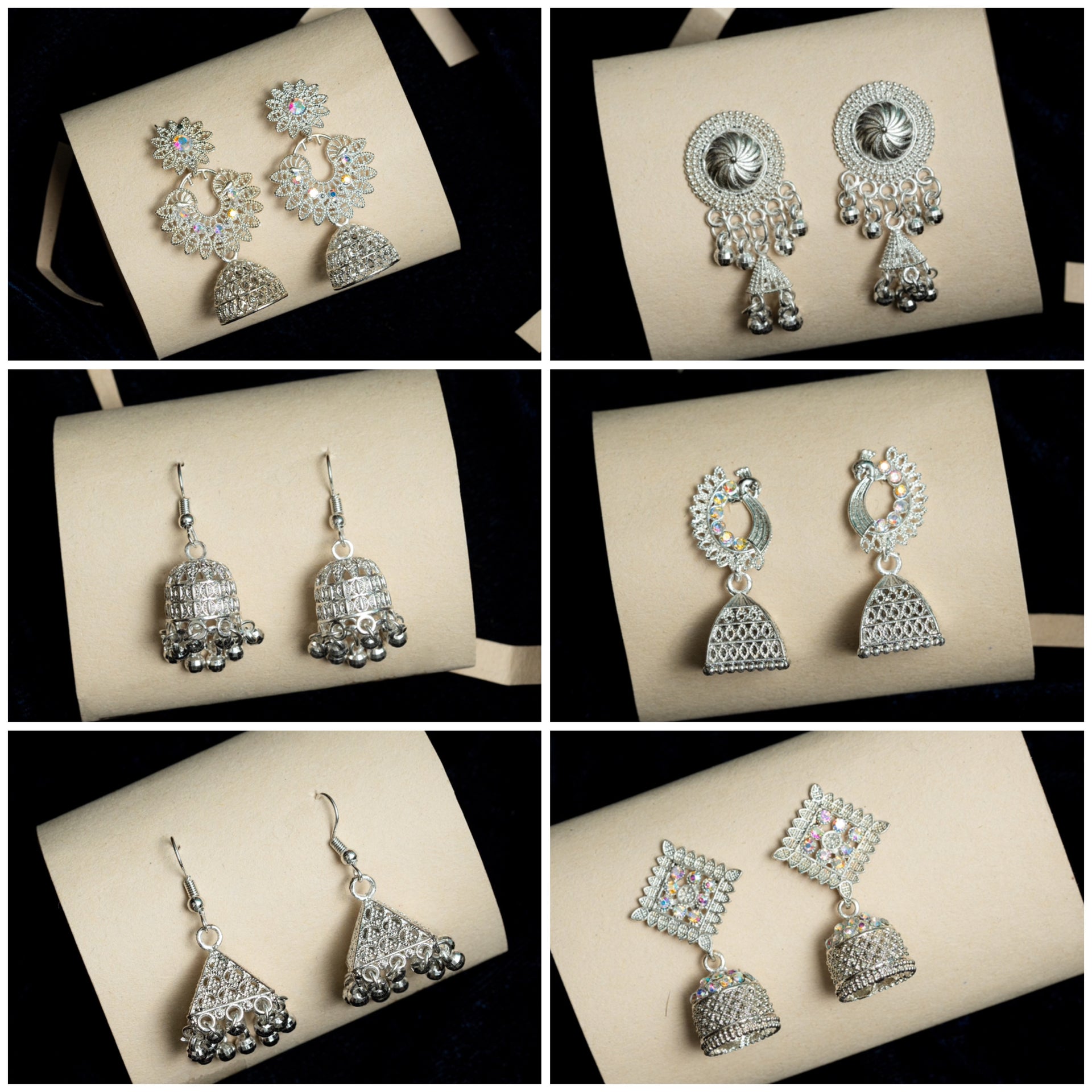 Pairs of 6 Premium Quality Earrings with 2 Free Rings (White)