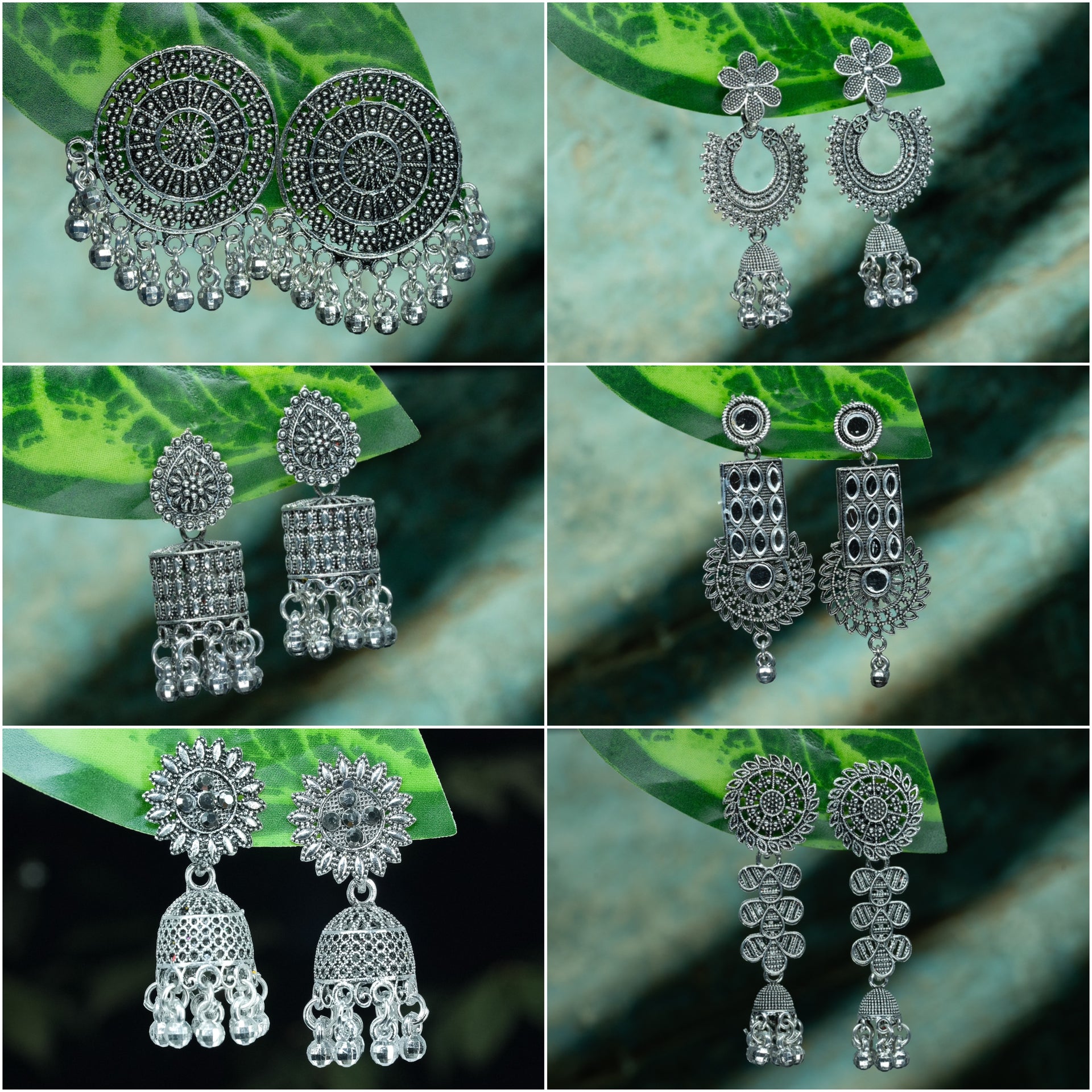 Pairs of 6 Premium Quality Earrings with 2 Free Rings (Oxidise)