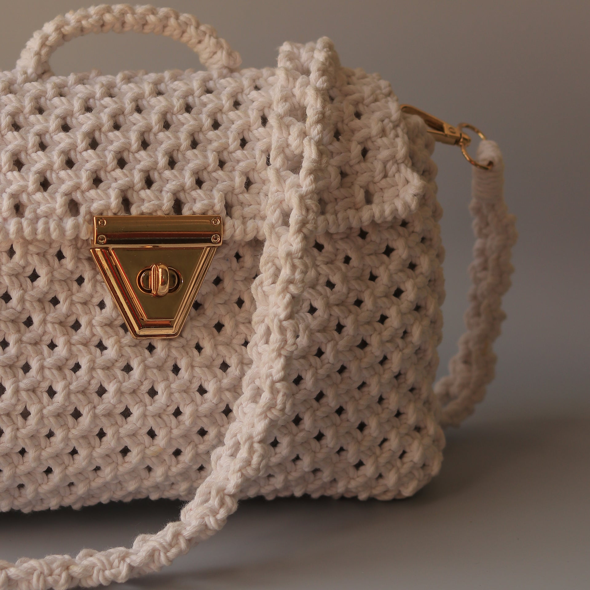 Handmade Macrame Cotton Sling bag – White