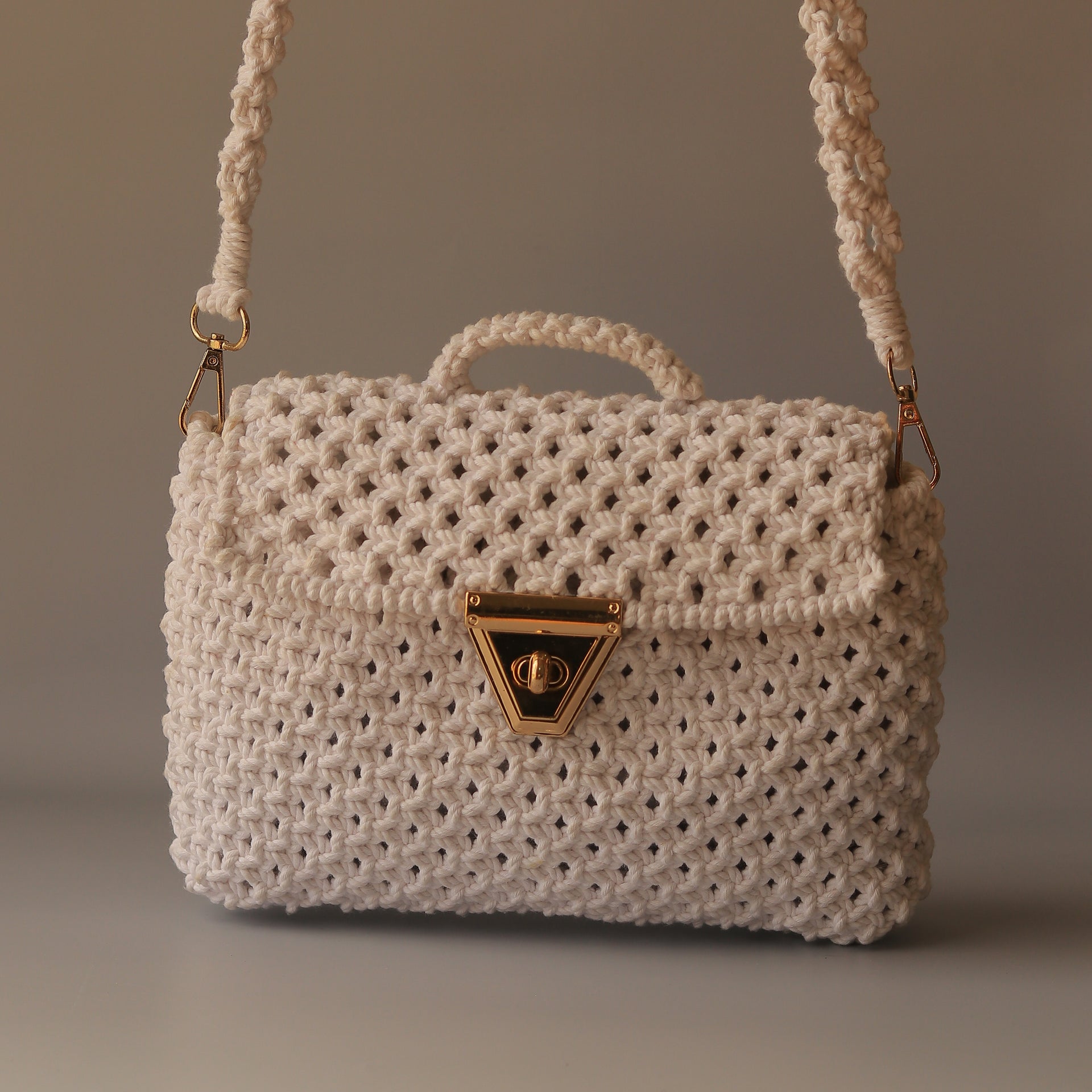 Handmade Macrame Cotton Sling bag – White