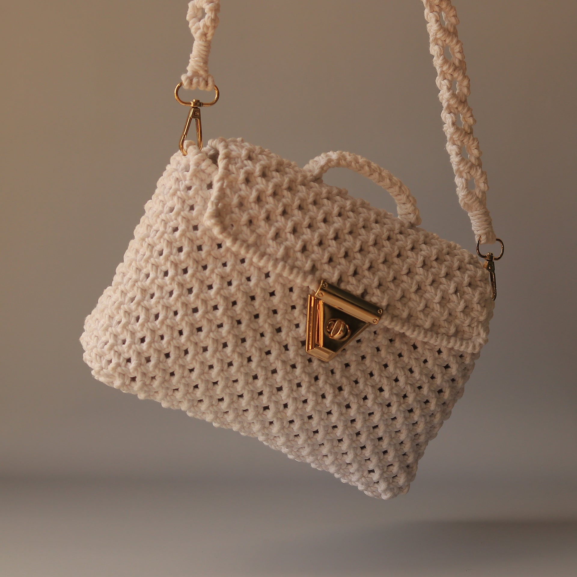 Handmade Macrame Cotton Sling bag – White