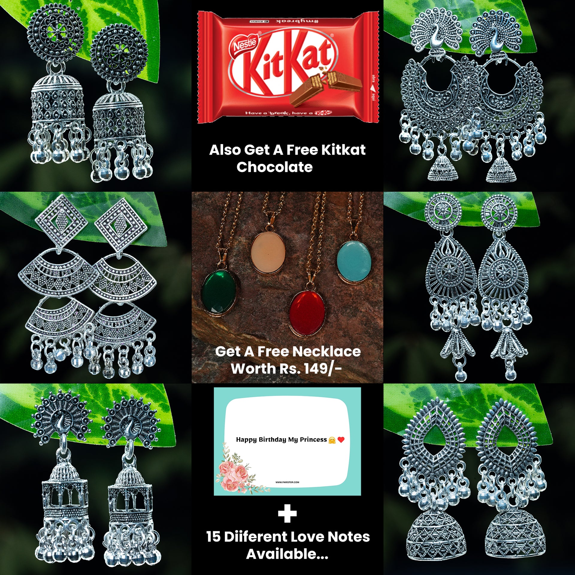 Pairs of 6 Premium Quality Earring (Oxidise) With Necklace