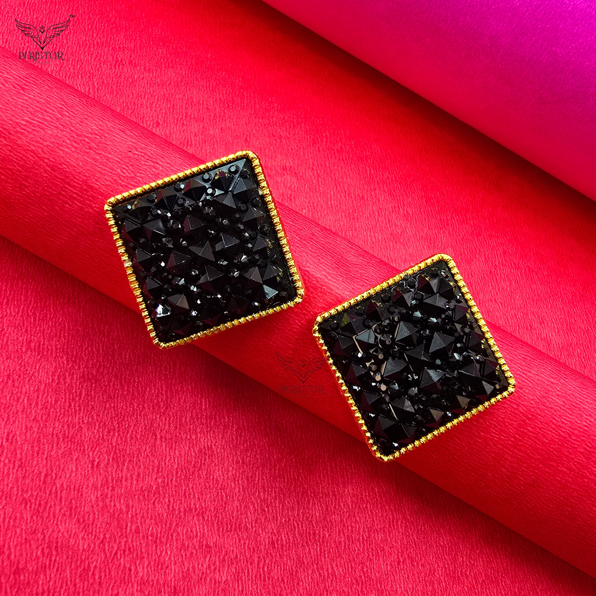 Black Square Crystal Earrings – Bold & Elegant