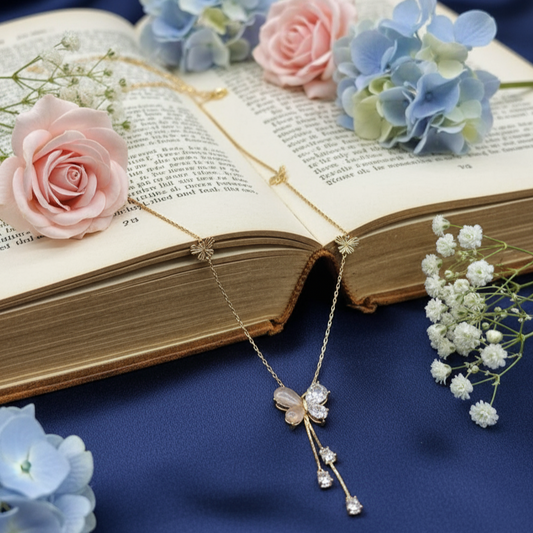 Blossom Whisper” Rose Gold Floral Drop Necklace